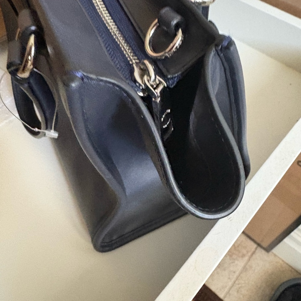 NWOT! Coach, dark blue leather mini Crosby carryall with floral rivets - Picture 5 of 8